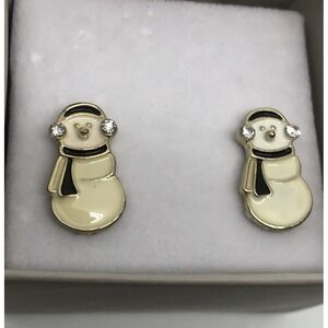 .5" Winter Holiday Snowman Earrings Glazed Enamel Pierced Earrings